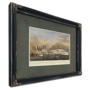 American Steamboats on the Hudson_ Passing the Highlands 1874 — Ebony Framed Canvas Print | Bella Frye