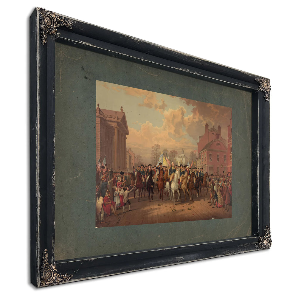 Evacuation Da and Washingtons Triumphal Entry in New York City Nov 25th 1783 1 — Ebony Framed Canvas Print | Bella Frye