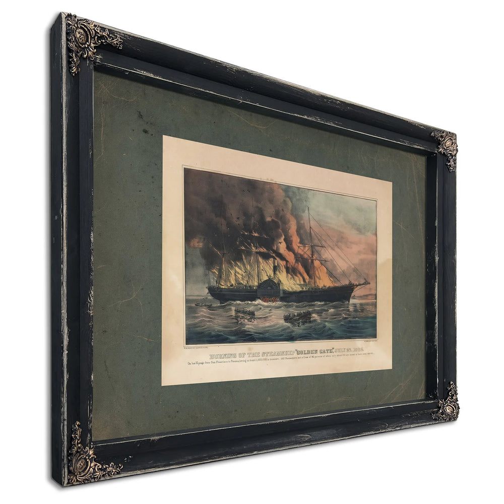 Burning of the Steamship Golden Gate _july 27 1862 1862 — Ebony Framed Canvas Print | Bella Frye