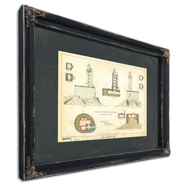 St. George Reef Lighthouse Architectural Plans the Impossible Light Station Blueprint — Ebony Framed Canvas Print | Bella Fry