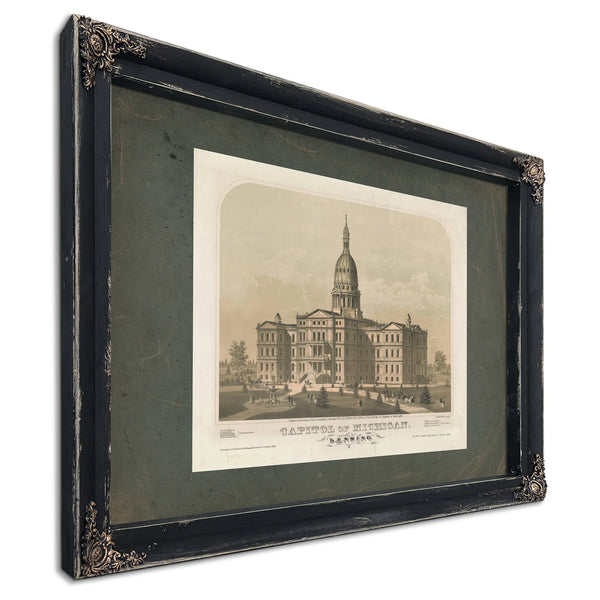 Capitol of Michigan Lansing 19th Century — Ebony Framed Canvas Print | Bella Frye