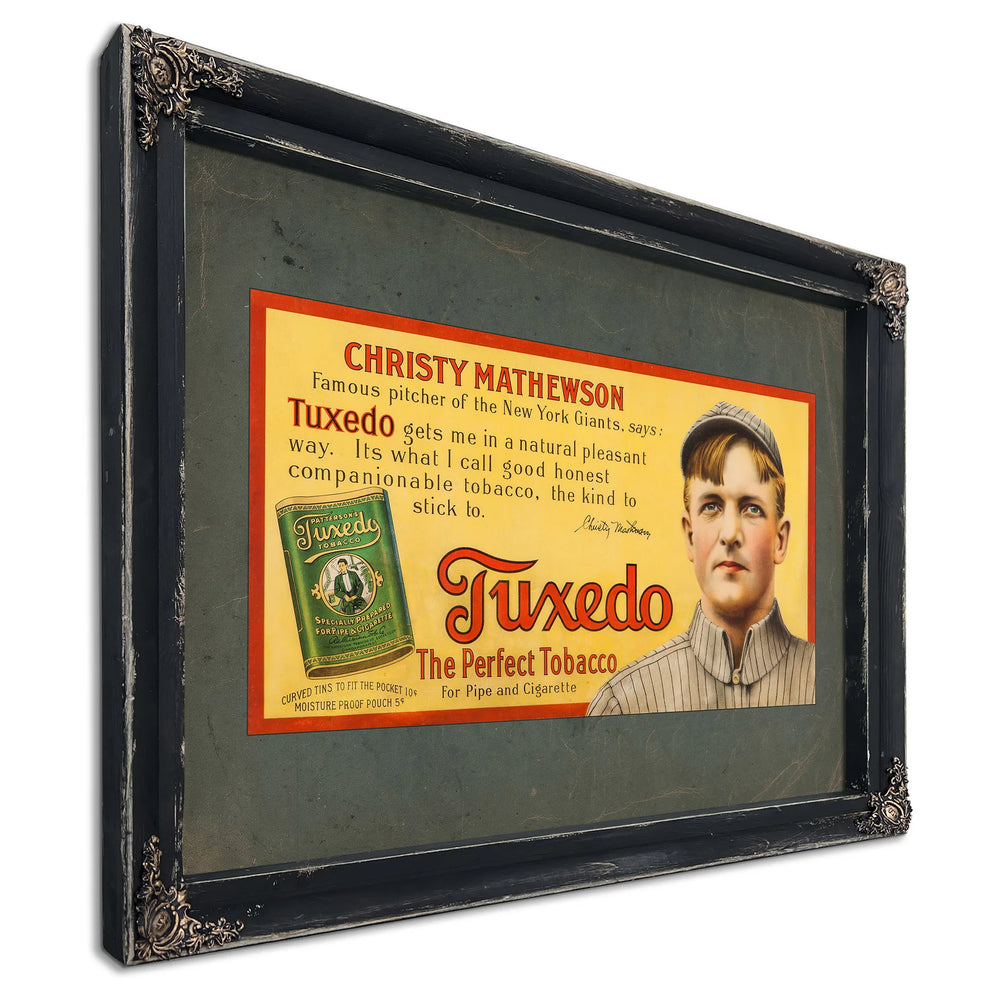 Christy Mathewson Tuxedo Tobacco Trolley Car Advertising Sign 2 — Ebony Framed Canvas Print | Bella Frye