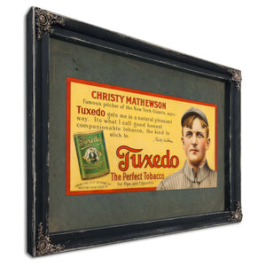 Christy Mathewson Tuxedo Tobacco Trolley Car Advertising Sign 2 — Ebony Framed Canvas Print | Bella Frye