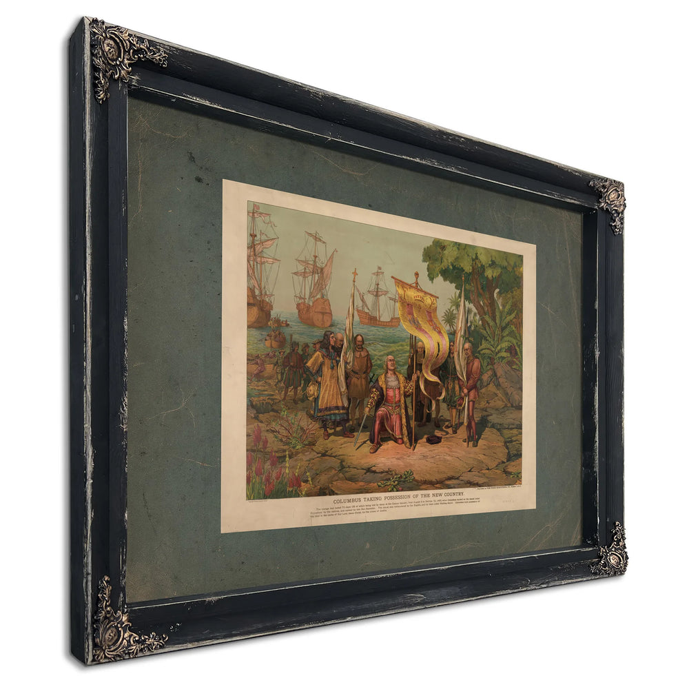 Columbus Taking Possession of the New Country 1893 — Ebony Framed Canvas Print | Bella Frye