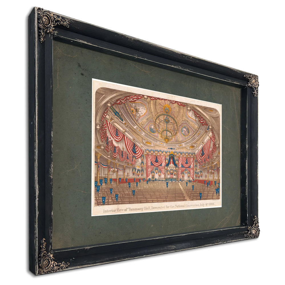 Interior View of Tammany Hall Decorated for the National Convention July 4th — Ebony Framed Canvas Print | Bella Frye