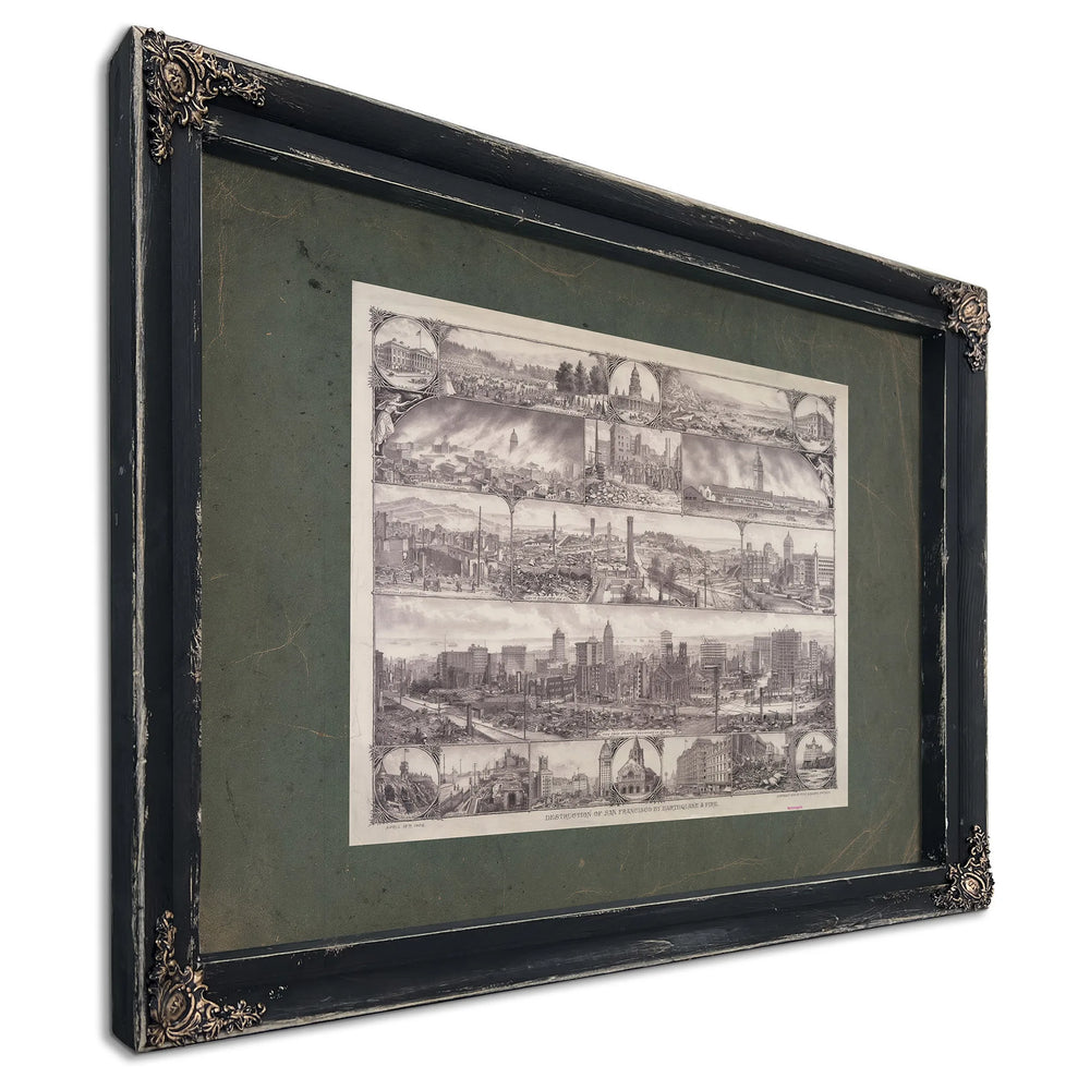 Destruction of San Francisco by Earthquake Fire 19th Century — Ebony Framed Canvas Print | Bella Frye