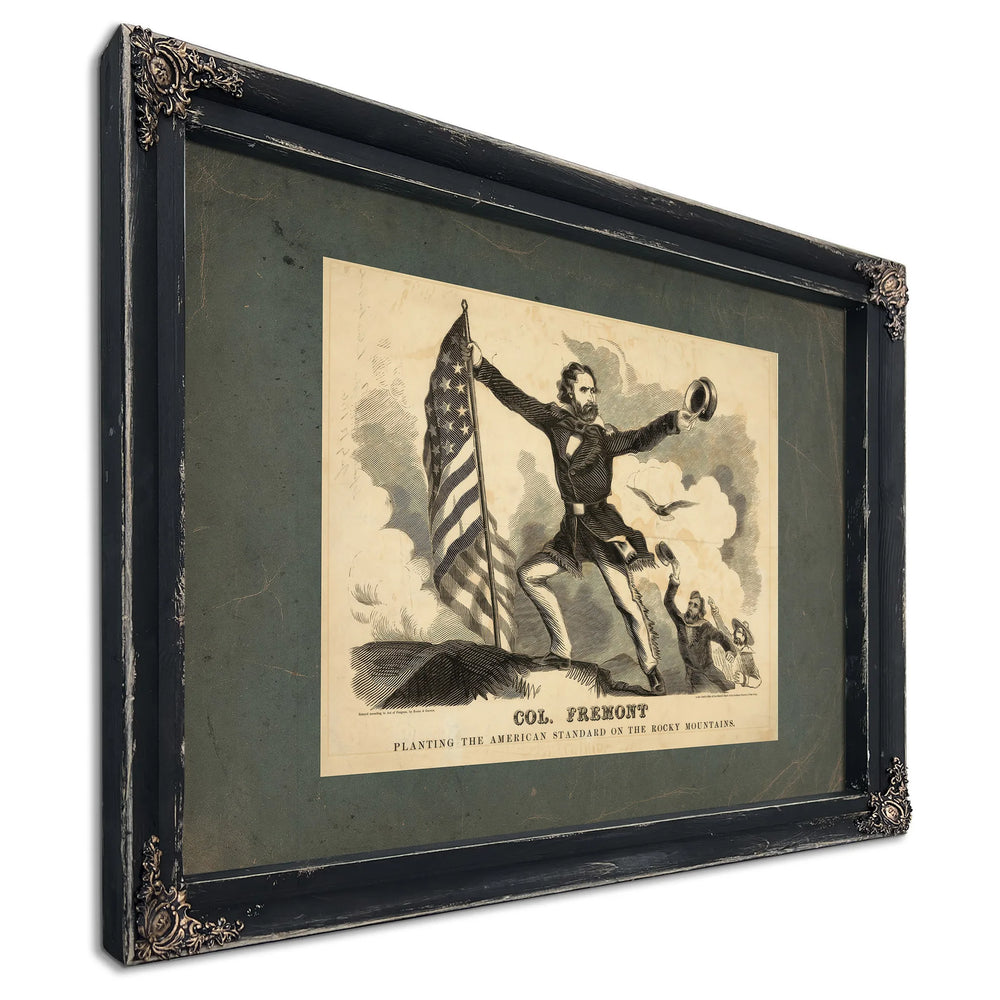 Col John C Fremont Planting the American on the Rocky Mountains 185 — Ebony Framed Canvas Print | Bella Frye