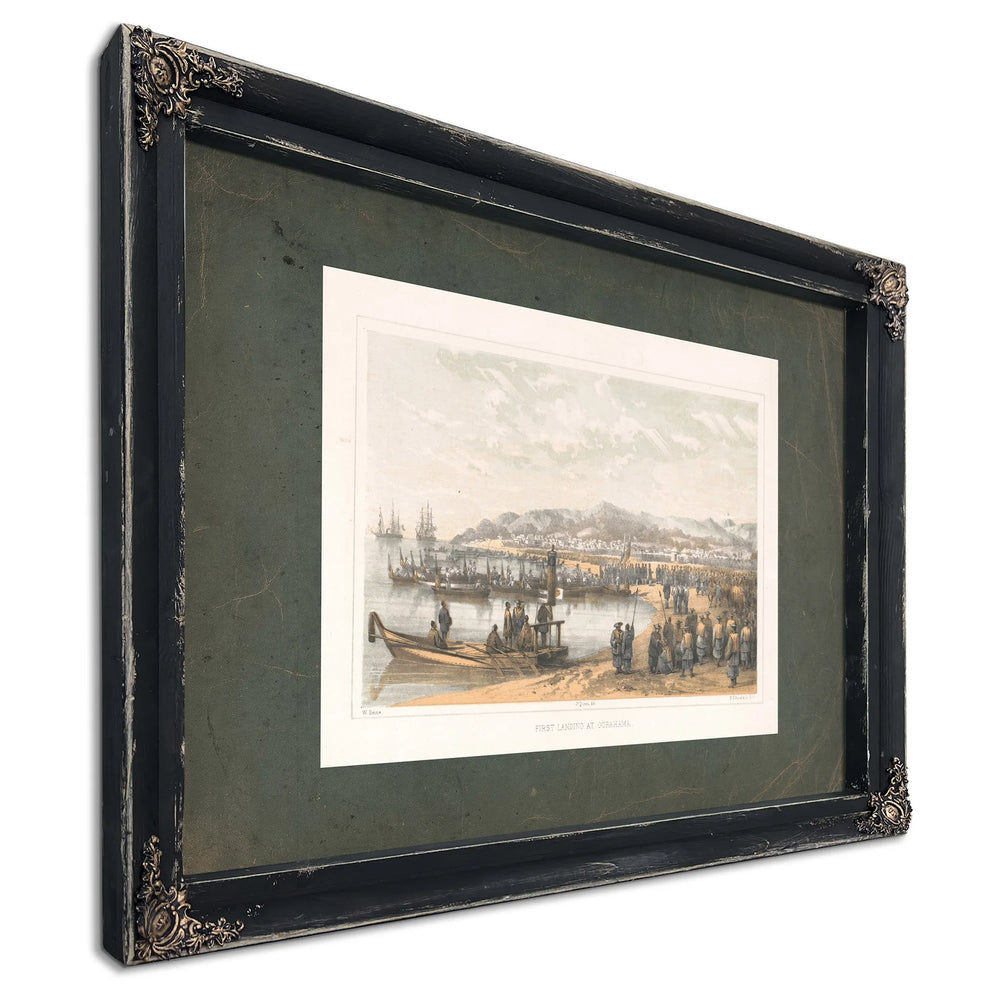 First Landing at Gorahama 1856 — Ebony Framed Canvas Print | Bella Frye