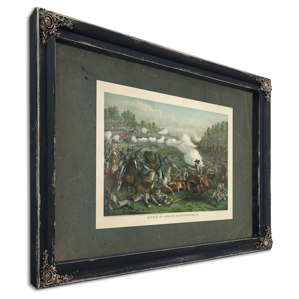 Battle of Opequan or Winchester Vasept 19 1864union_ Gen Sheridan Conf Gen E — Ebony Framed Canvas Print | Bella Frye