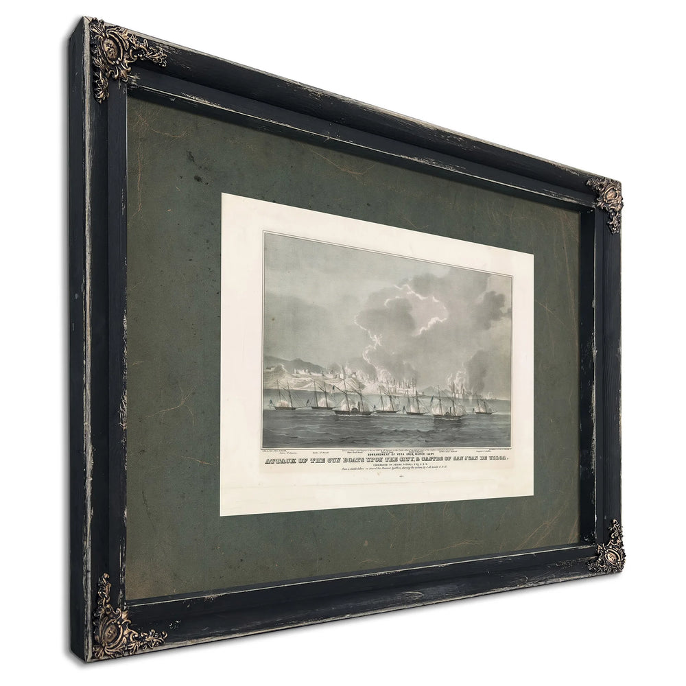 Attack of the Gun Boats Upon the City Castle of San Juan De Ulloa Bombardme — Ebony Framed Canvas Print | Bella Frye
