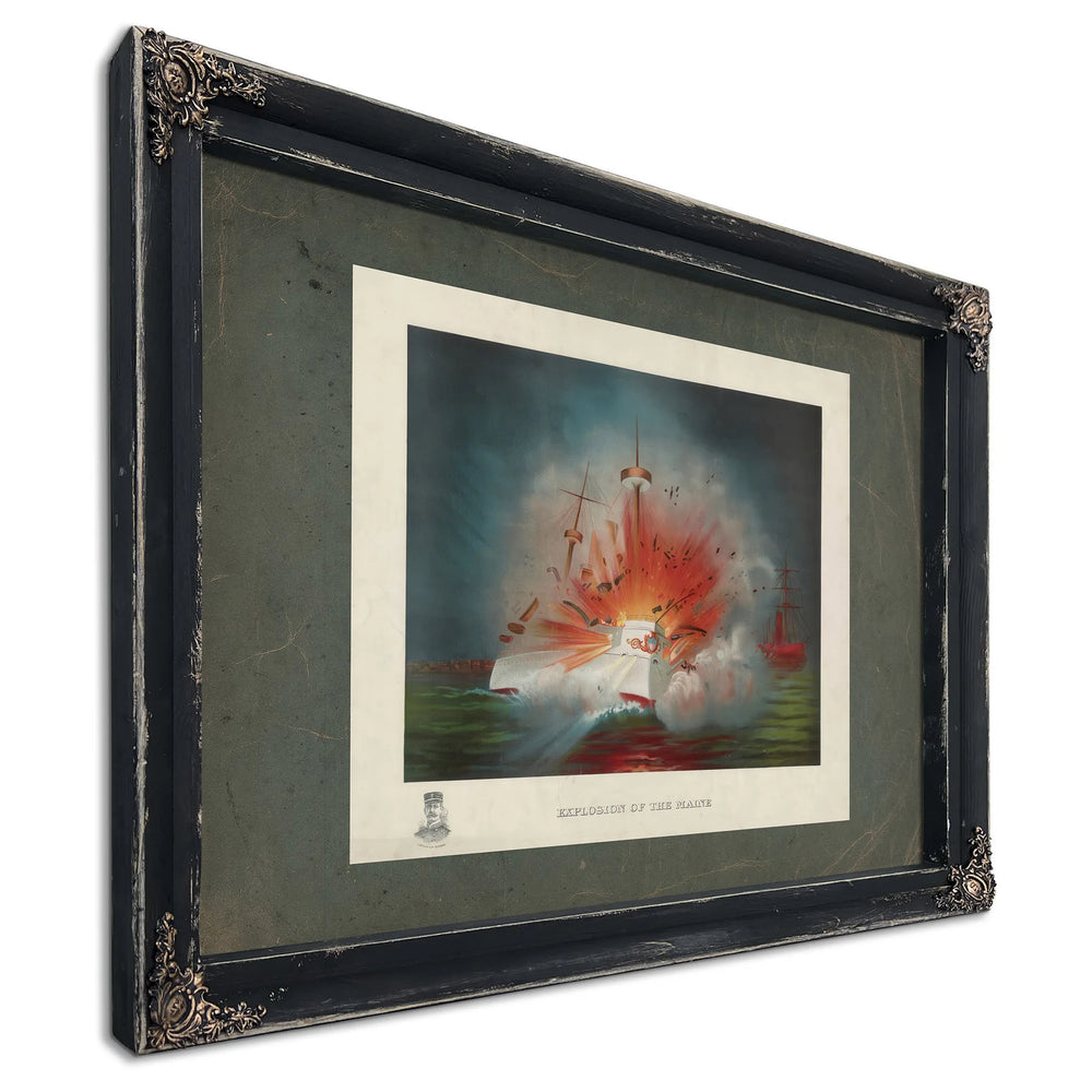 Explosion of the Maine 1898 — Ebony Framed Canvas Print | Bella Frye