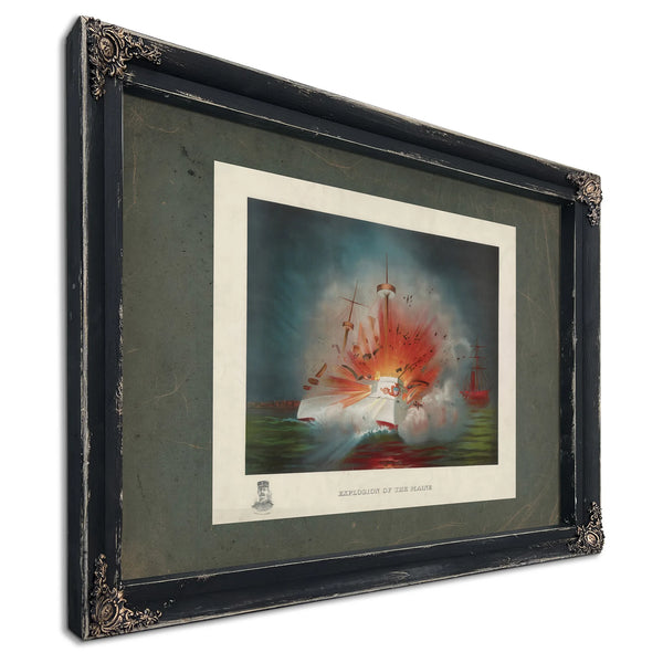 Explosion of the Maine 1898 — Ebony Framed Canvas Print | Bella Frye