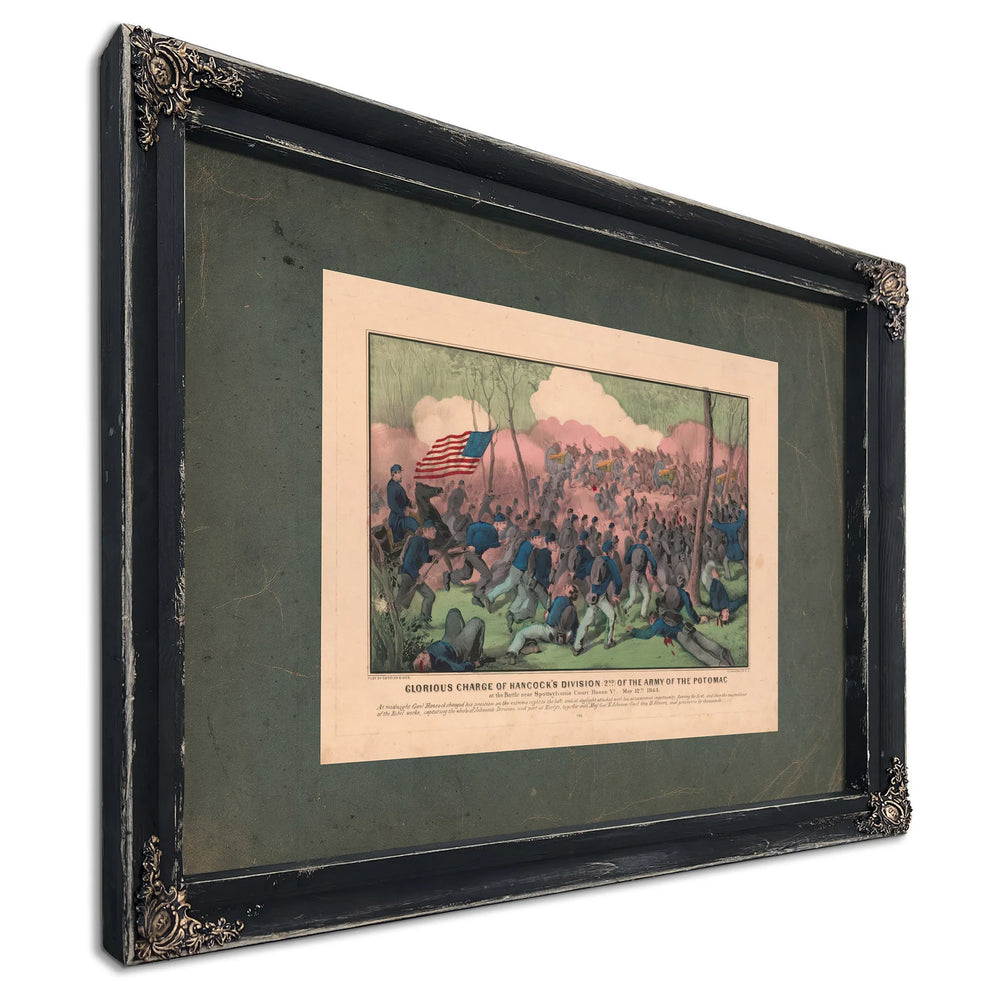 Glorious Charge of Hancocks Division 2nd of the Army of the Potomac at the B — Ebony Framed Canvas Print | Bella Frye