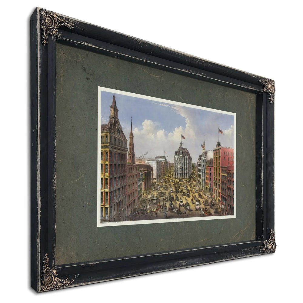 Broadway New York_ From the Western Union Telegraph Building Looking North 1 — Ebony Framed Canvas Print | Bella Frye