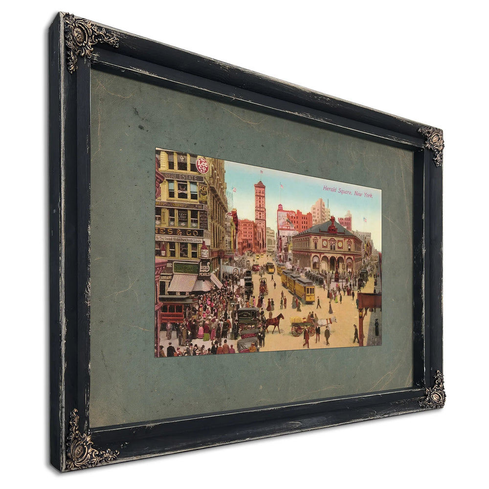 The Crossroads of Commerce Herald Squares Gilded Chaos — Ebony Framed Canvas Print | Bella Frye