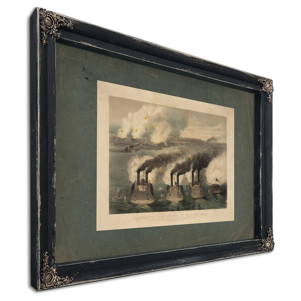 Capture of Fort Henry by Us Gun Boats Under the Command of Flag Officer Foot — Ebony Framed Canvas Print | Bella Frye