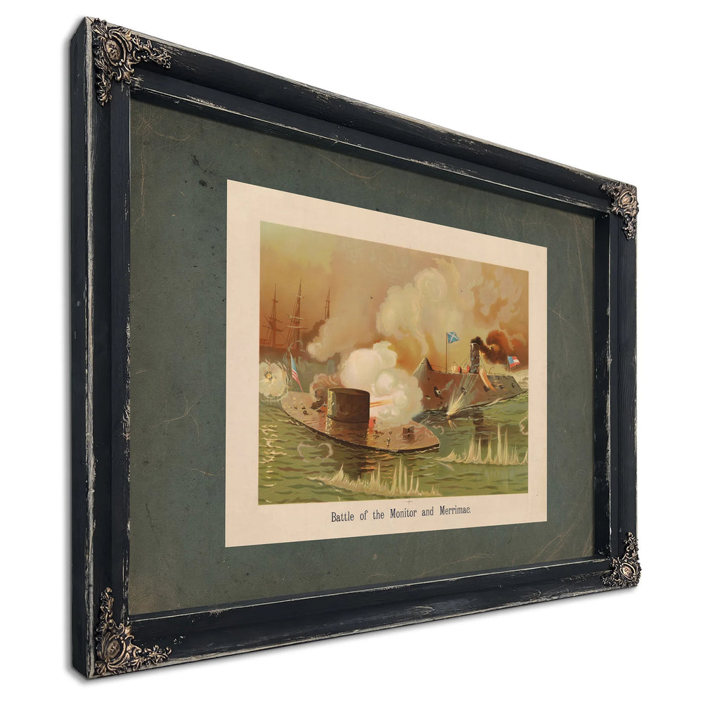 Battle of the Monitor and Merrimac 1889 — Ebony Framed Canvas Print | Bella Frye