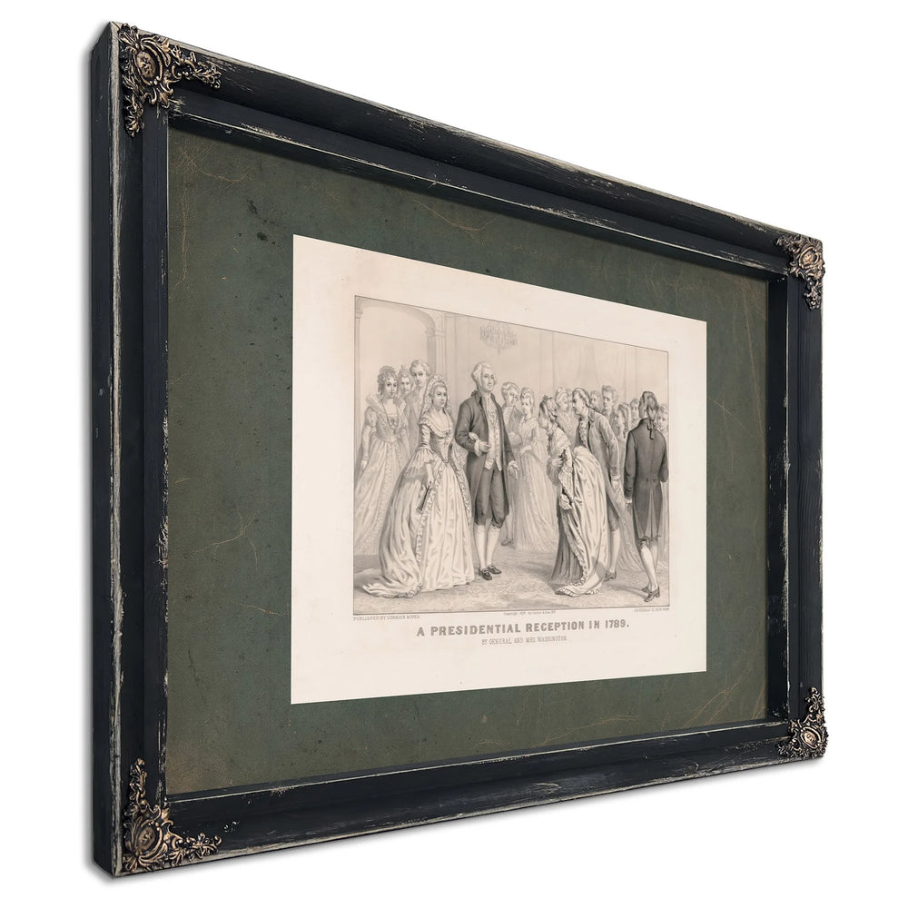 a Presidential Reception in 1789 by General and Mrs Washington 1876 — Ebony Framed Canvas Print | Bella Frye