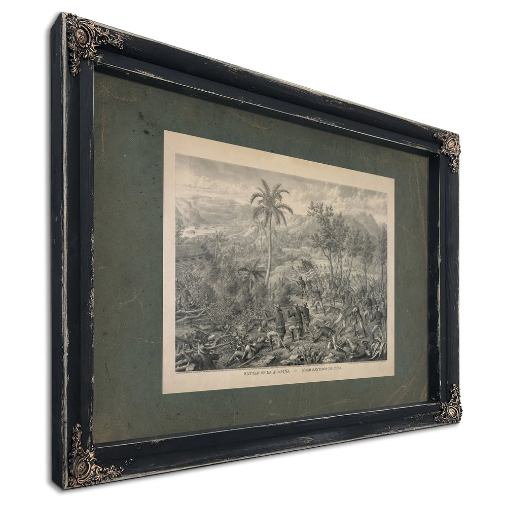 Battle of La Quasina Near Santiago De Cuba 19th Century — Ebony Framed Canvas Print | Bella Frye