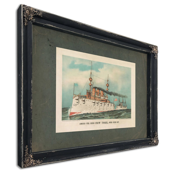 Armoured Steel Cruiser New York United States Navy 1893 — Ebony Framed Canvas Print | Bella Frye