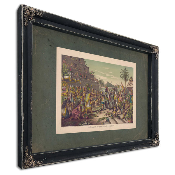 Entrance of Cortez Into Mexico 19th Century — Verdigris Framed Canvas Print | Bella Frye