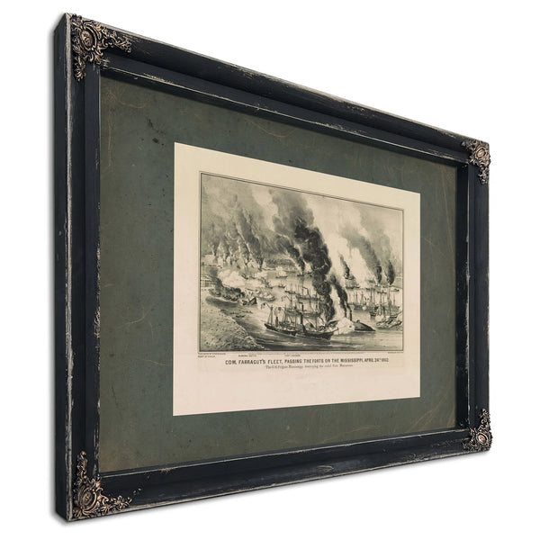 Com Farraguts Fleet Passing the Forts on the Mississippi April 24th 1862 the — Ebony Framed Canvas Print | Bella Frye