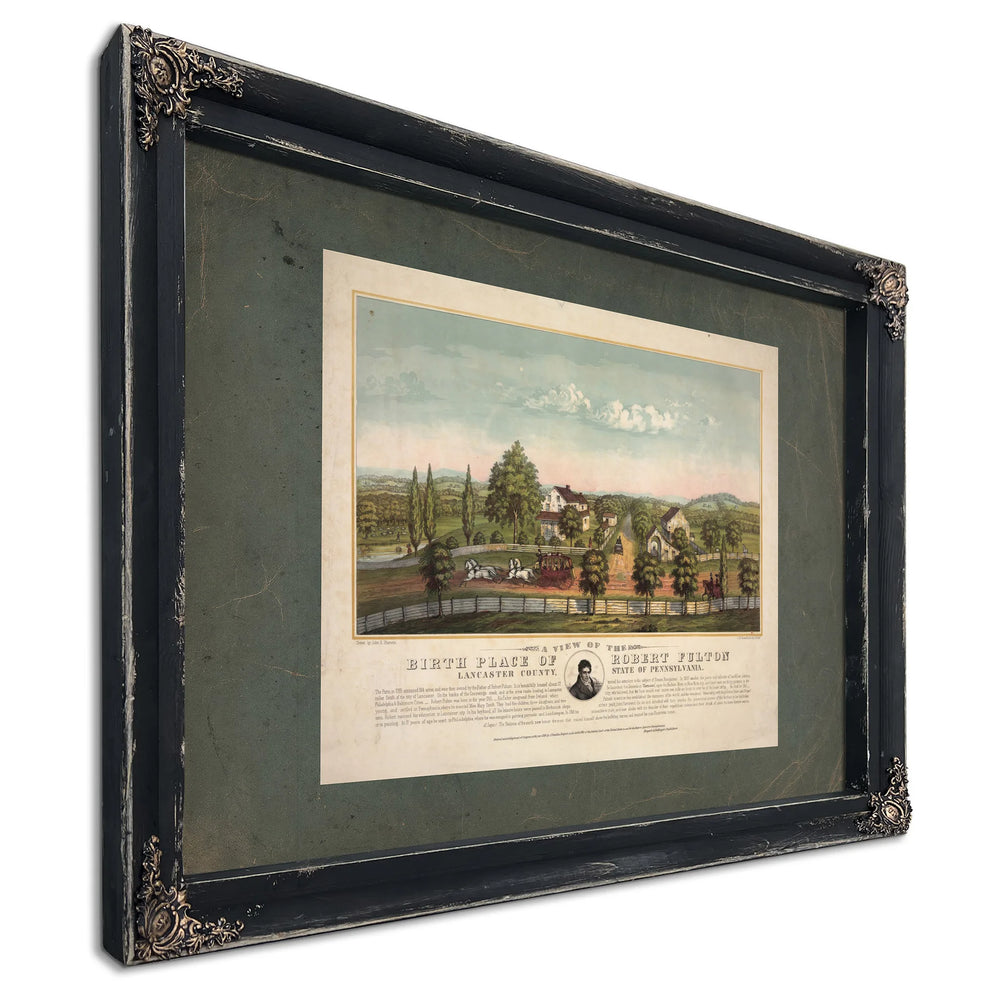a View of the Birth Place of Robert Fulton Lancaster County State of Pennsylv — Ebony Framed Canvas Print | Bella Frye