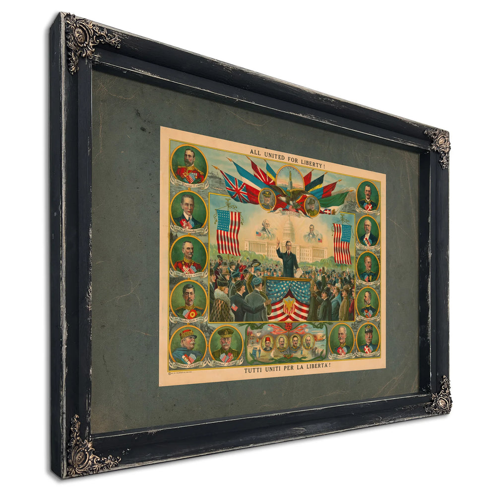 All United for Liberty! 1917 — Ebony Framed Canvas Print | Bella Frye