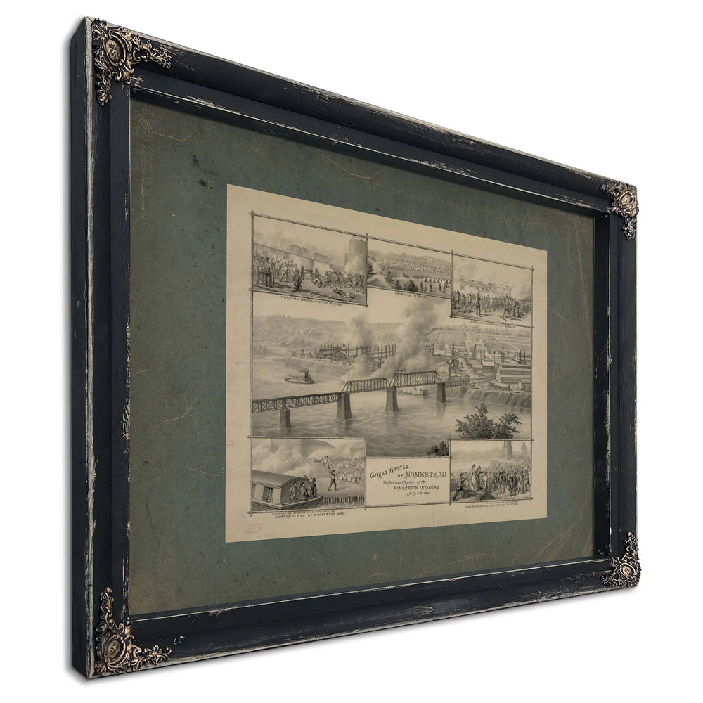 Great Battle of Homestead Defeat and Capgture of the Pinkerton Invaders July — Ebony Framed Canvas Print | Bella Frye