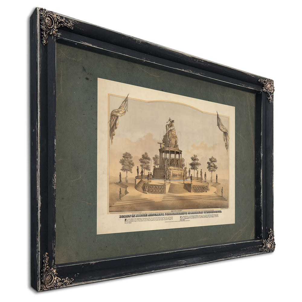 Design of Bronze Monument Commemorative of American Independence 1873 — Ebony Framed Canvas Print | Bella Frye