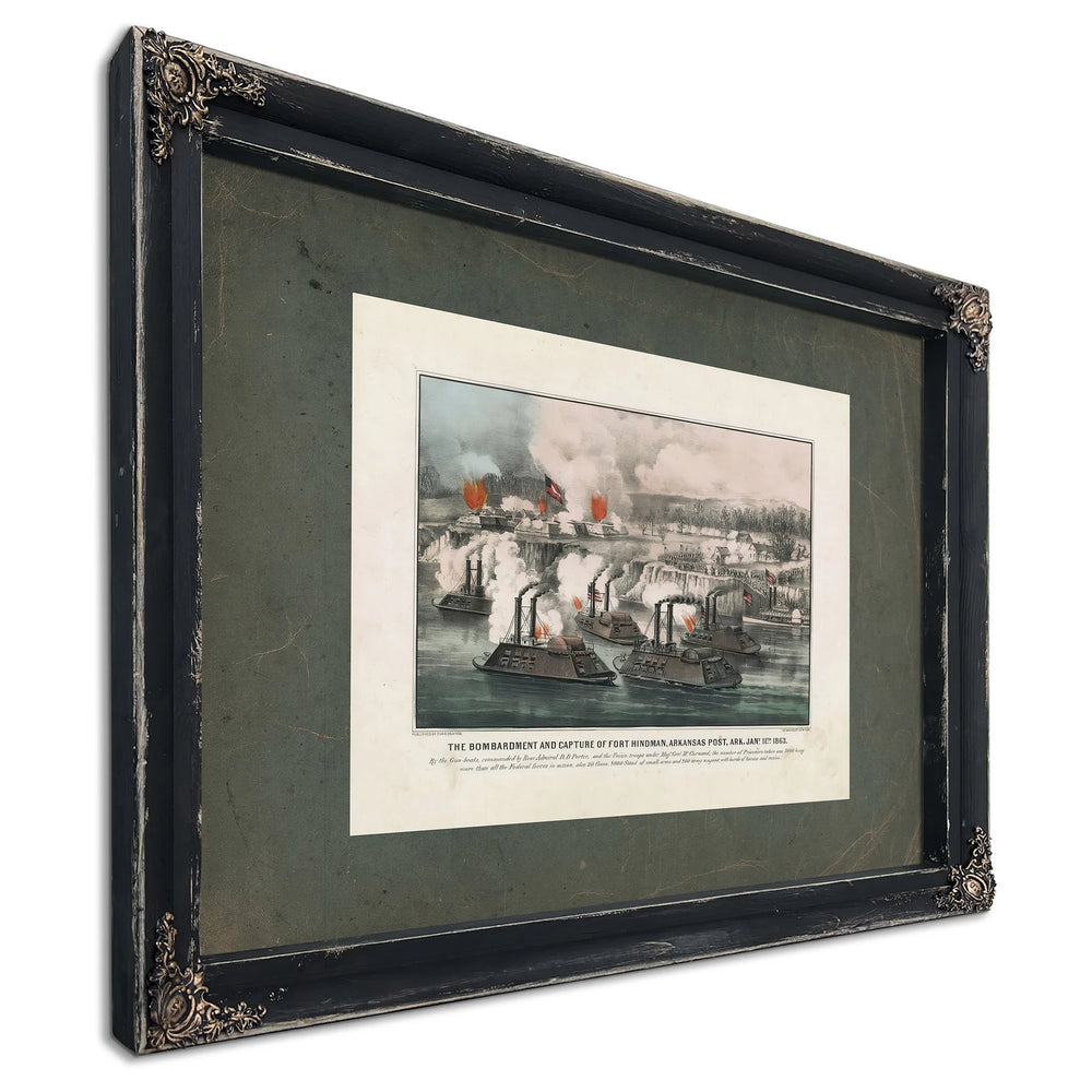 Bombardment and Capture of Fort Hindman Arkansas Post Ark Jany 11th 1863 186 — Ebony Framed Canvas Print | Bella Frye