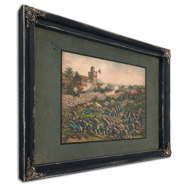 Charge of the 24th and 25th Colored Infantry and Rescue of Rough Riders at S — Ebony Framed Canvas Print | Bella Frye