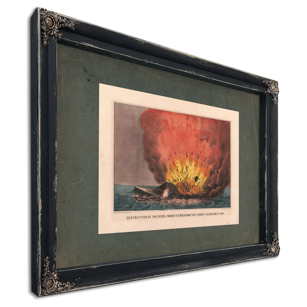 Destruction of the Rebel Monster Merrimac Off Craney Island May 11th 1862 18 — Ebony Framed Canvas Print | Bella Frye