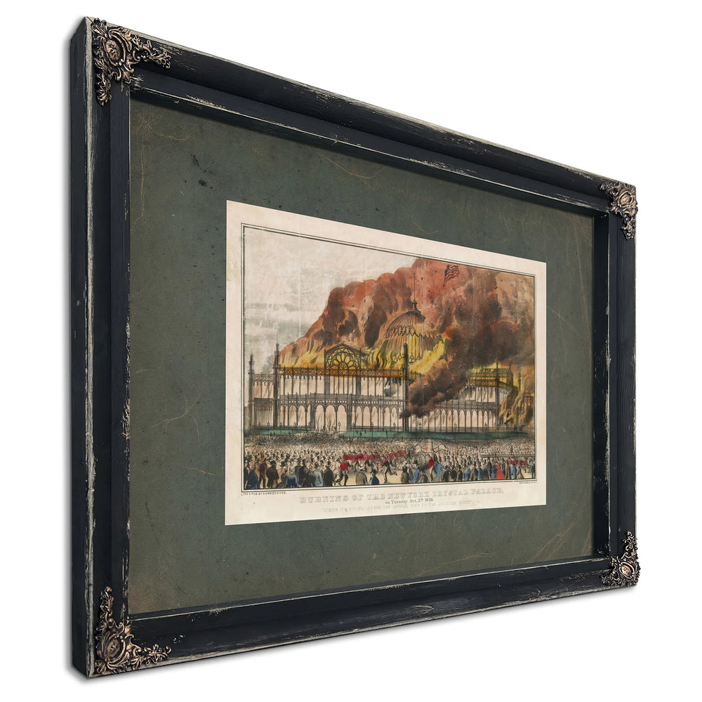 Burning of the New York Crystal Palace_ on Tuesday Oct 5th 1858 1858 — Ebony Framed Canvas Print | Bella Frye