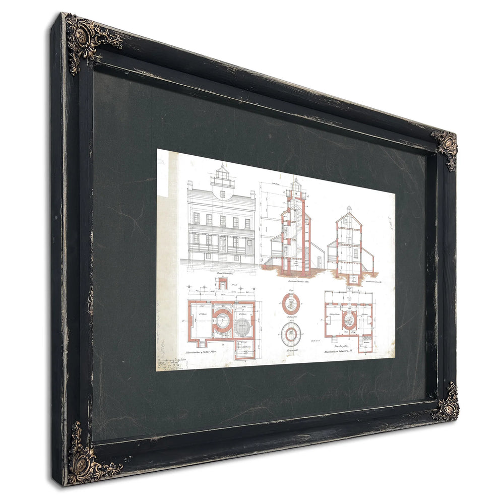 The Keepers Blueprint Blackistone Island Light Station — Ebony Framed Canvas Print | Bella Frye