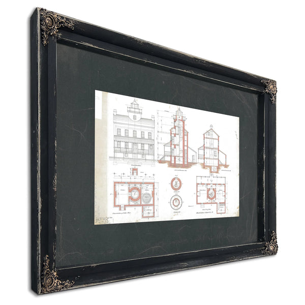The Keepers Blueprint Blackistone Island Light Station — Ebony Framed Canvas Print | Bella Frye