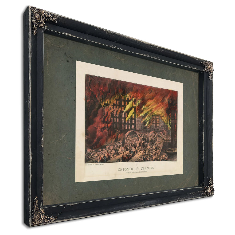 Chicago in Flames Scene at Randolph Street Bridge 1872 1874 — Ebony Framed Canvas Print | Bella Frye