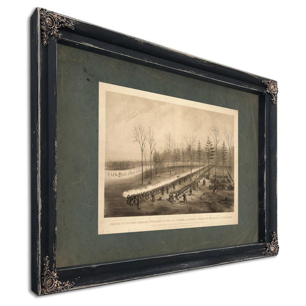 Charge of the First Brigade Commanded by Col Mb Walker on the Friday Evening — Ebony Framed Canvas Print | Bella Frye
