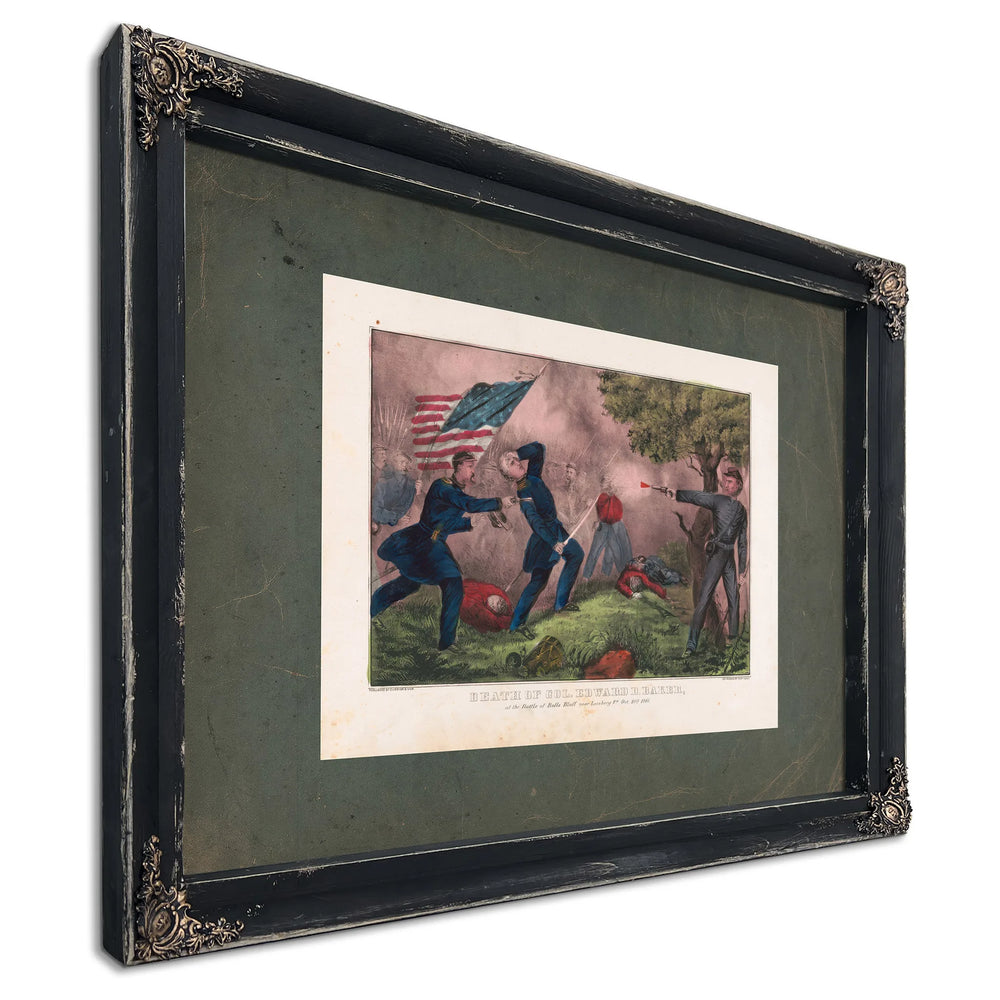 Death of Col Edward D Baker_ at the Battle of Balls Bluff Near Leesburg Va O — Ebony Framed Canvas Print | Bella Frye