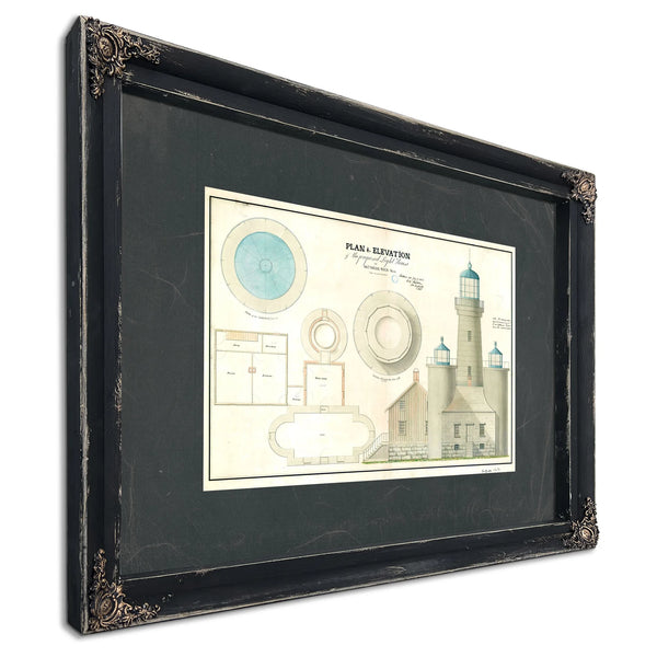The Keepers Vigil Matinicus Rock Lighthouse Architectural Blueprint — Ebony Framed Canvas Print | Bella Frye