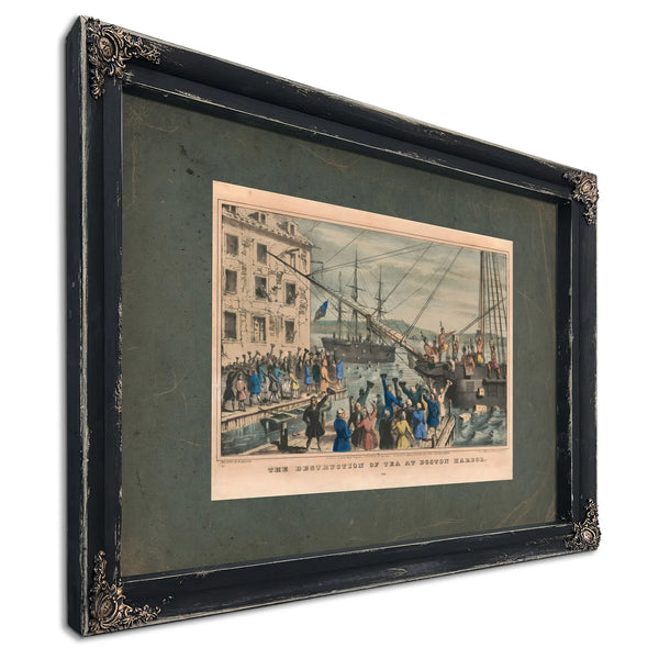 Destruction of Tea at Boston Harbor 1846 — Ebony Framed Canvas Print | Bella Frye