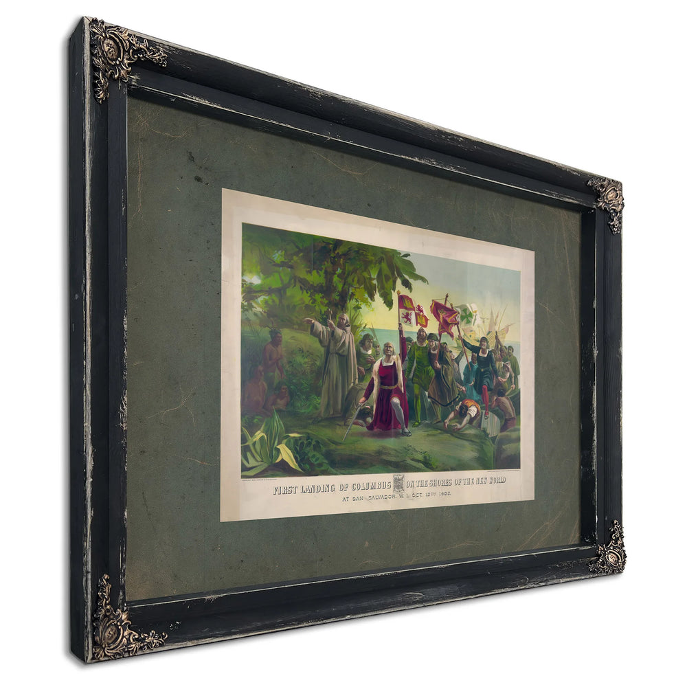 First Landing of Columbus on the Shores of the New World_ at San Salvador Wi — Ebony Framed Canvas Print | Bella Frye