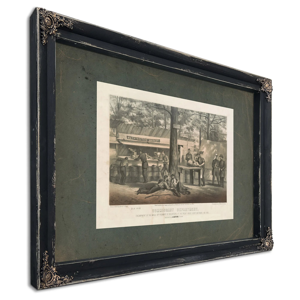 Commissary Department Encampment of the Mass 6th Regiment of Volunteers at T — Ebony Framed Canvas Print | Bella Frye