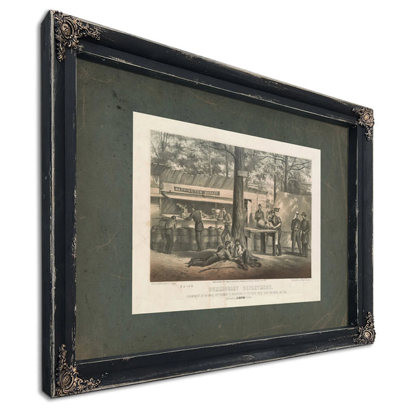 Commissary Department Encampment of the Mass 6th Regiment of Volunteers at T — Ebony Framed Canvas Print | Bella Frye
