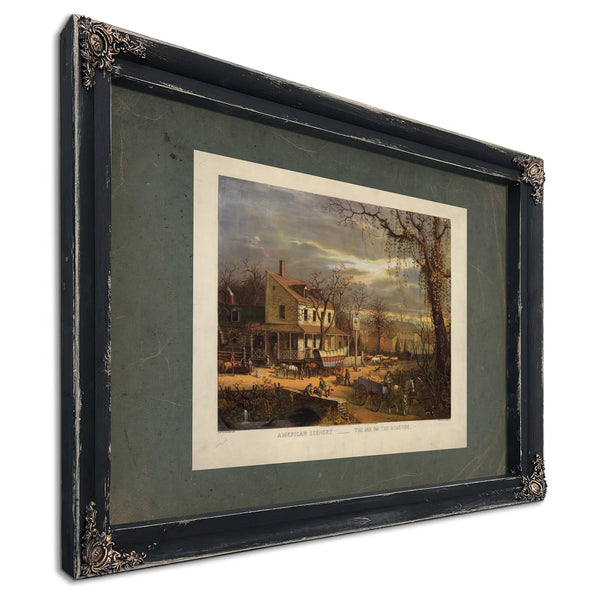 American Scenery the Inn on the Roadside 1872 — Ebony Framed Canvas Print | Bella Frye
