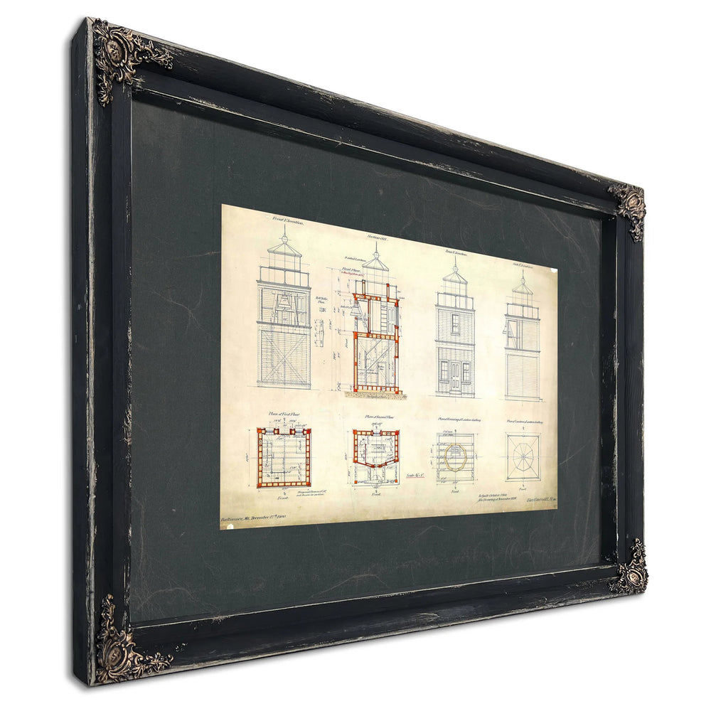 The Keepers Blueprint Fort Carroll Light Station Technical Drawings — Ebony Framed Canvas Print | Bella Frye