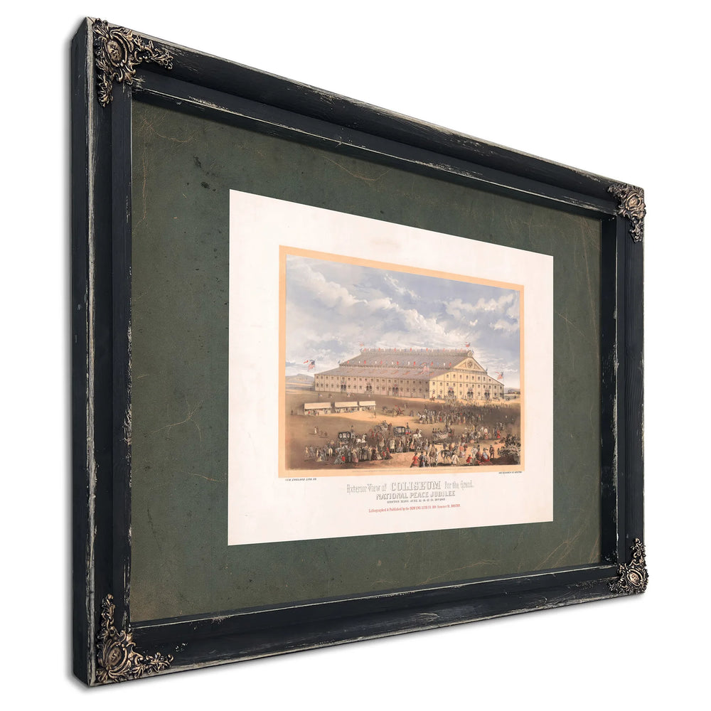 Exterior View of Coliseum for the Grand National Peace Jubilee Boston Mass J — Ebony Framed Canvas Print | Bella Frye