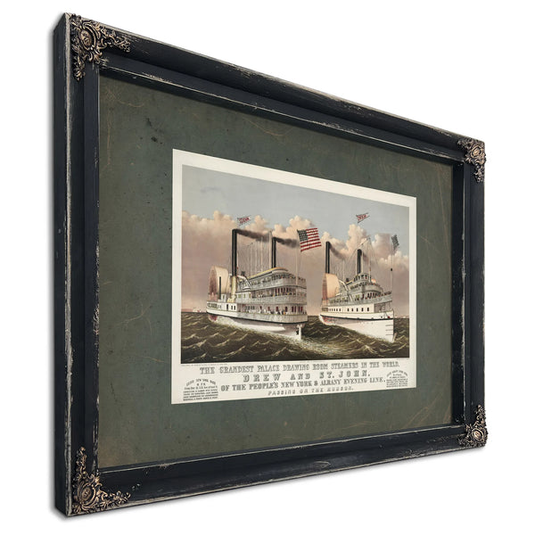 Grandest Palace Drawing Room Steamers in the World Drew and St John 1878 — Ebony Framed Canvas Print | Bella Frye