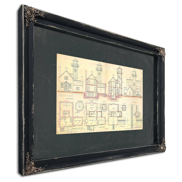The Keepers Blueprint Leading Point Light Station Plans — Ebony Framed Canvas Print | Bella Frye