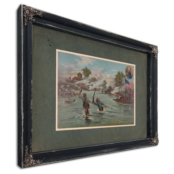 Col Funston and 2th Kansas Volunteers Crossing the River at Calumpit April — Ebony Framed Canvas Print | Bella Frye